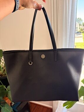 Tory Burch Black Leather Tote with Gold Logo